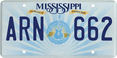 MS license plate ARN662