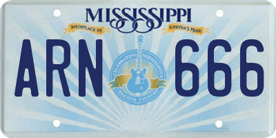 MS license plate ARN666