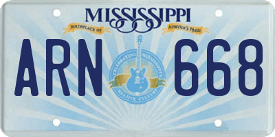 MS license plate ARN668