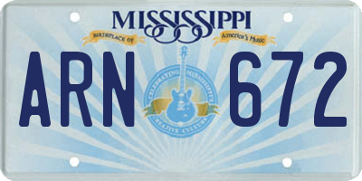 MS license plate ARN672