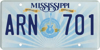 MS license plate ARN701