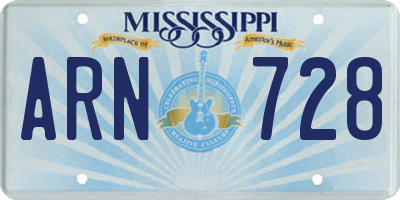 MS license plate ARN728
