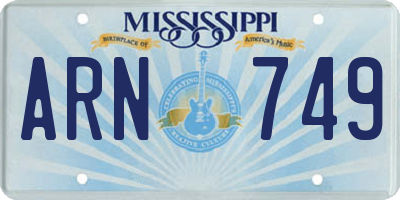 MS license plate ARN749