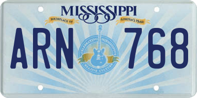 MS license plate ARN768