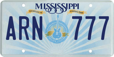 MS license plate ARN777