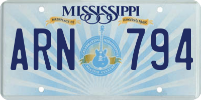 MS license plate ARN794