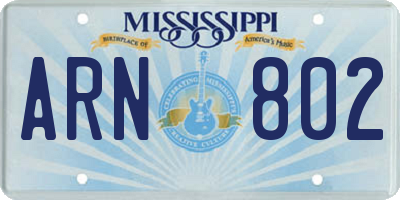 MS license plate ARN802
