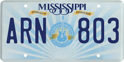 MS license plate ARN803