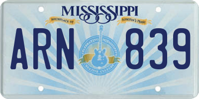 MS license plate ARN839