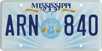 MS license plate ARN840