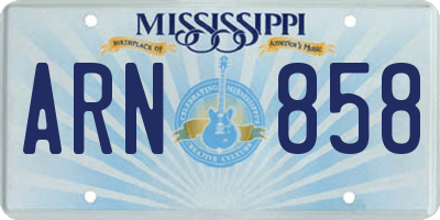 MS license plate ARN858