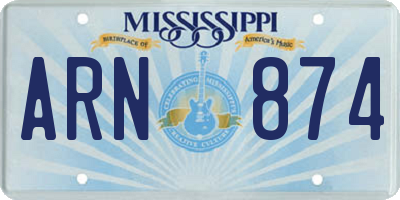 MS license plate ARN874