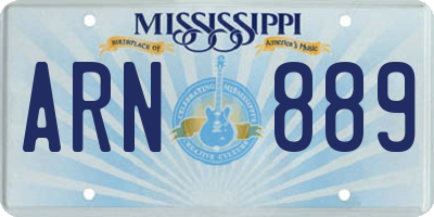 MS license plate ARN889