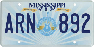 MS license plate ARN892