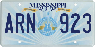 MS license plate ARN923