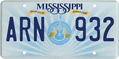 MS license plate ARN932