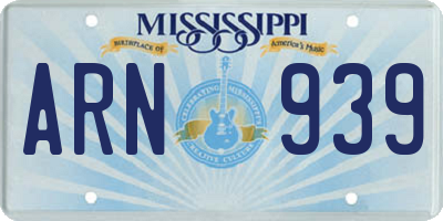 MS license plate ARN939