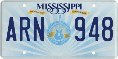 MS license plate ARN948