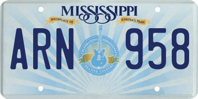 MS license plate ARN958