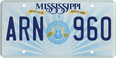 MS license plate ARN960