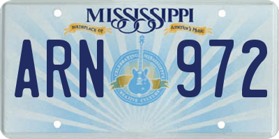 MS license plate ARN972