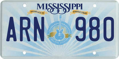 MS license plate ARN980