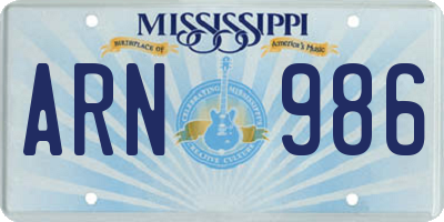 MS license plate ARN986