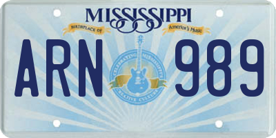 MS license plate ARN989