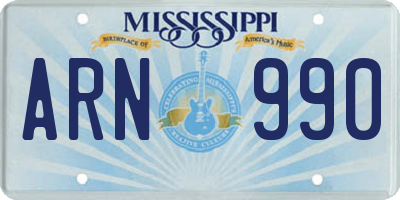 MS license plate ARN990
