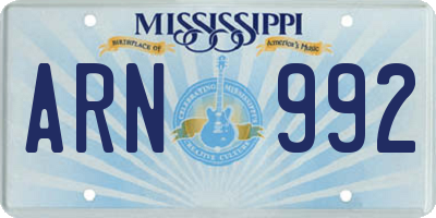 MS license plate ARN992
