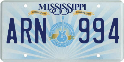 MS license plate ARN994