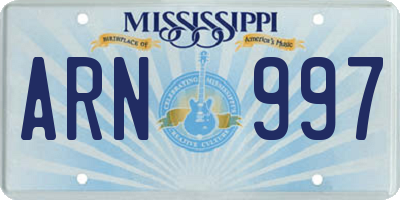 MS license plate ARN997