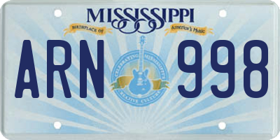 MS license plate ARN998