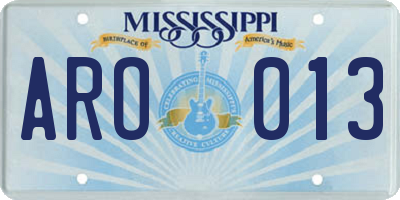 MS license plate ARO013
