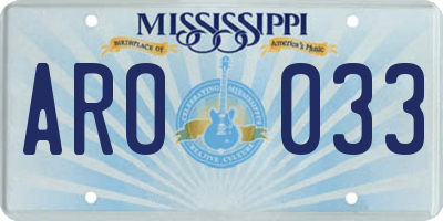 MS license plate ARO033