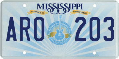MS license plate ARO203