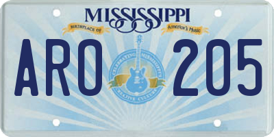 MS license plate ARO205