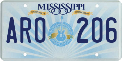 MS license plate ARO206