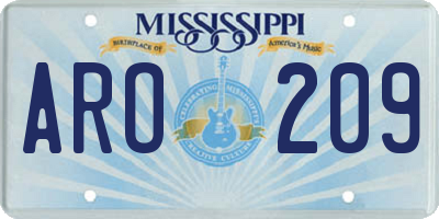 MS license plate ARO209