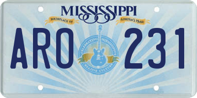 MS license plate ARO231