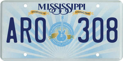 MS license plate ARO308