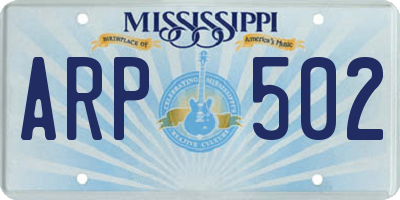 MS license plate ARP502