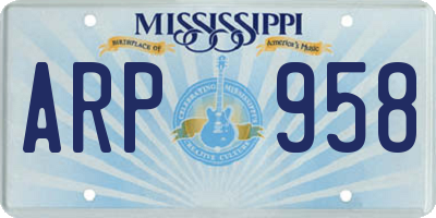 MS license plate ARP958