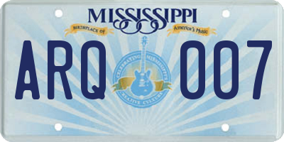 MS license plate ARQ007