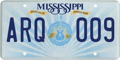 MS license plate ARQ009