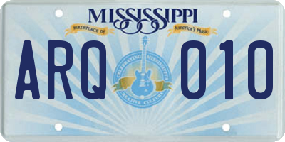 MS license plate ARQ010