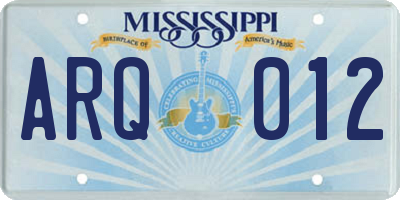 MS license plate ARQ012