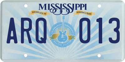 MS license plate ARQ013
