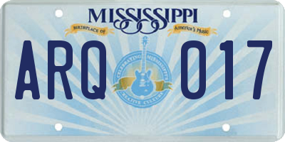 MS license plate ARQ017