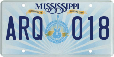 MS license plate ARQ018
